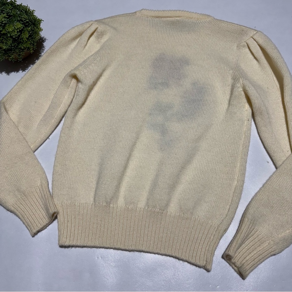 Vtg Cottage Core 100% Wool Embroidered‎ Needlepoint Floral Sweater Medium Granny - Picture 6 of 8